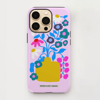 Phone case with floral design on a pink background