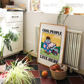 'Cool People Live Here' Yellow Pigeon Print