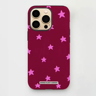 Phone case with pink star pattern on a red background