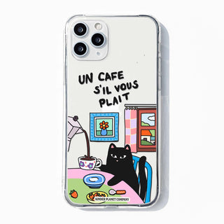 Un Cafe S'il Vous Plait Coffee Cat Clear Phone Case