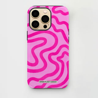 Pink wavy patterned phone case on a white background