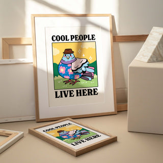 'Cool People Live Here' Yellow Pigeon Print