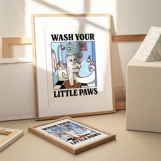 'Wash your little Paws' Grey Cat Print