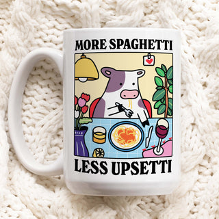 'More Spaghetti Less Upsetti' Cow Mug