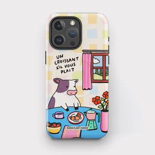 'Un Croissant Sil Vois Plait' Checkered Cow Tough Magsafe Phone Case