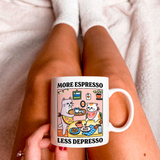 'More Espress Less Depresso' Pink Cat Mug