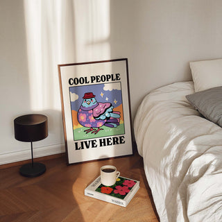 'Cool People Live Here' Blue Pigeon Print