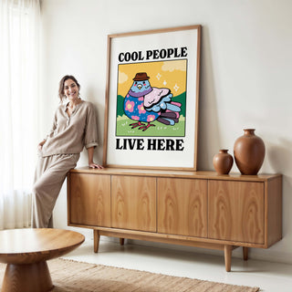 'Cool People Live Here' Yellow Pigeon Print