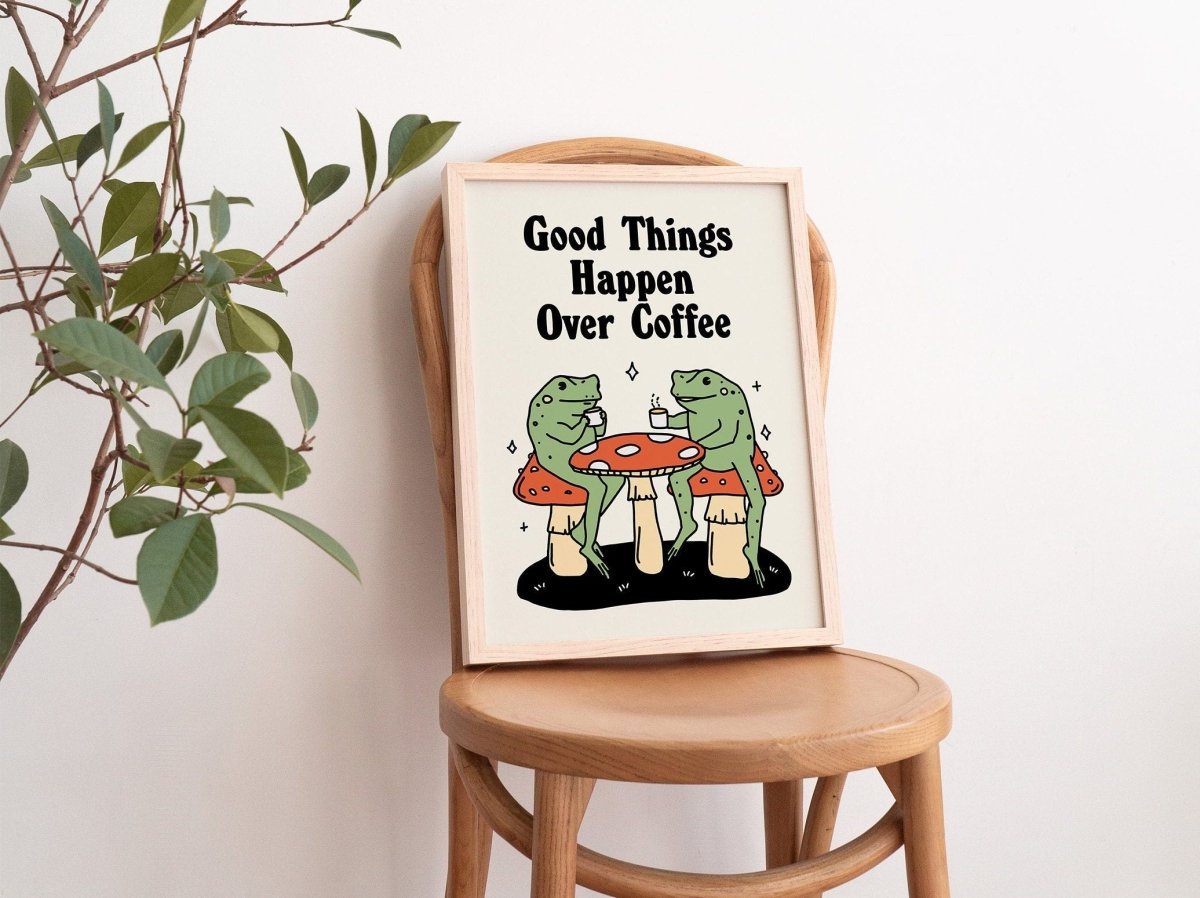 Framed "Good Things Happen Over Coffee" Print - Framed Prints - Kinder Planet Company