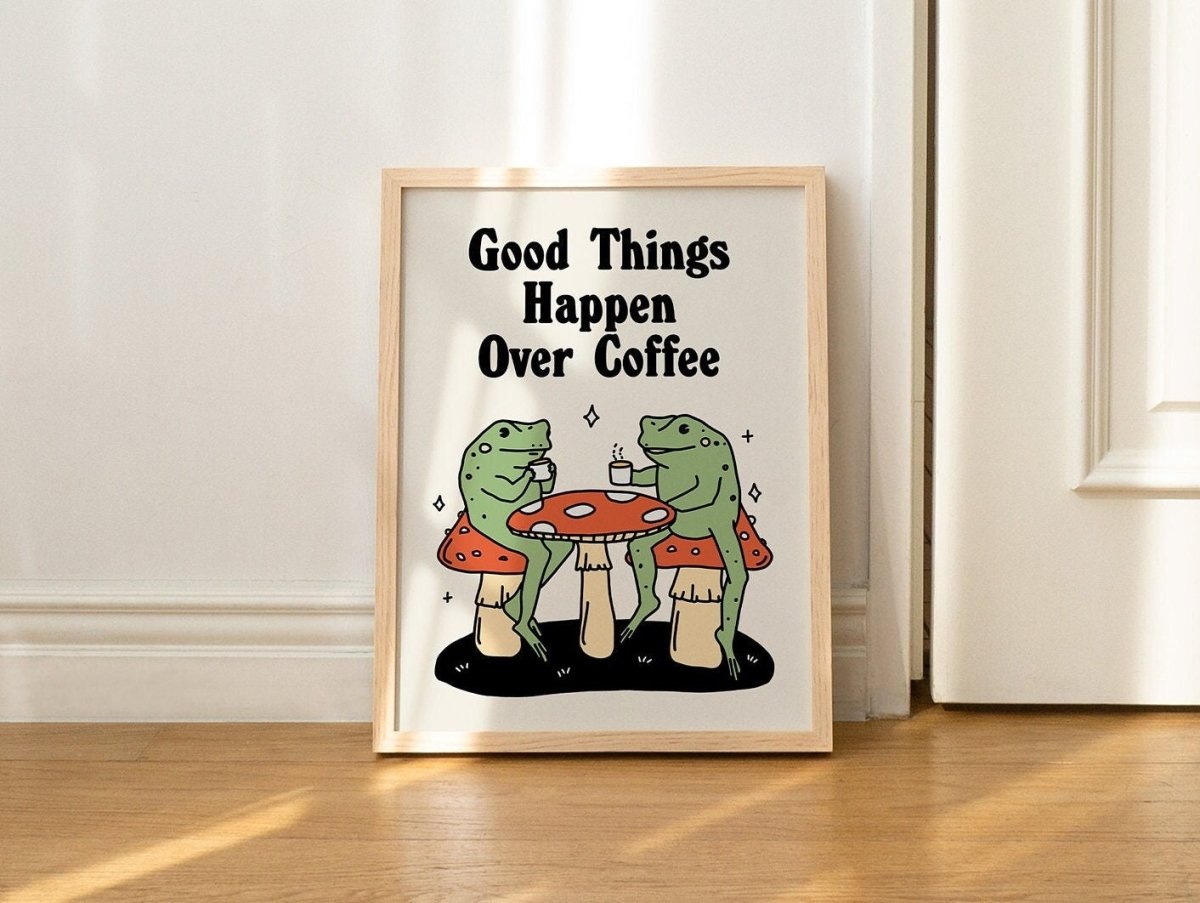 Framed "Good Things Happen Over Coffee" Print - Framed Prints - Kinder Planet Company