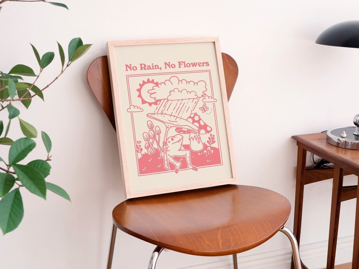 Framed "No Rain No Flowers" Print - Framed Prints - Kinder Planet Company