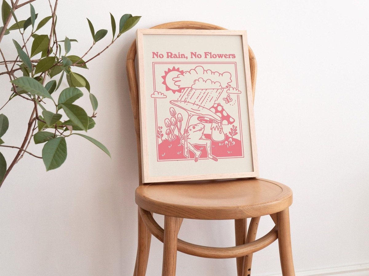 Framed "No Rain No Flowers" Print - Framed Prints - Kinder Planet Company