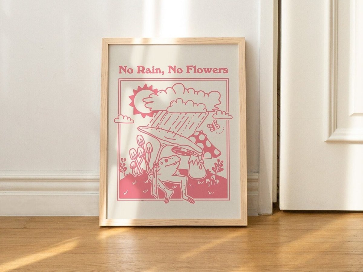 Framed "No Rain No Flowers" Print - Framed Prints - Kinder Planet Company
