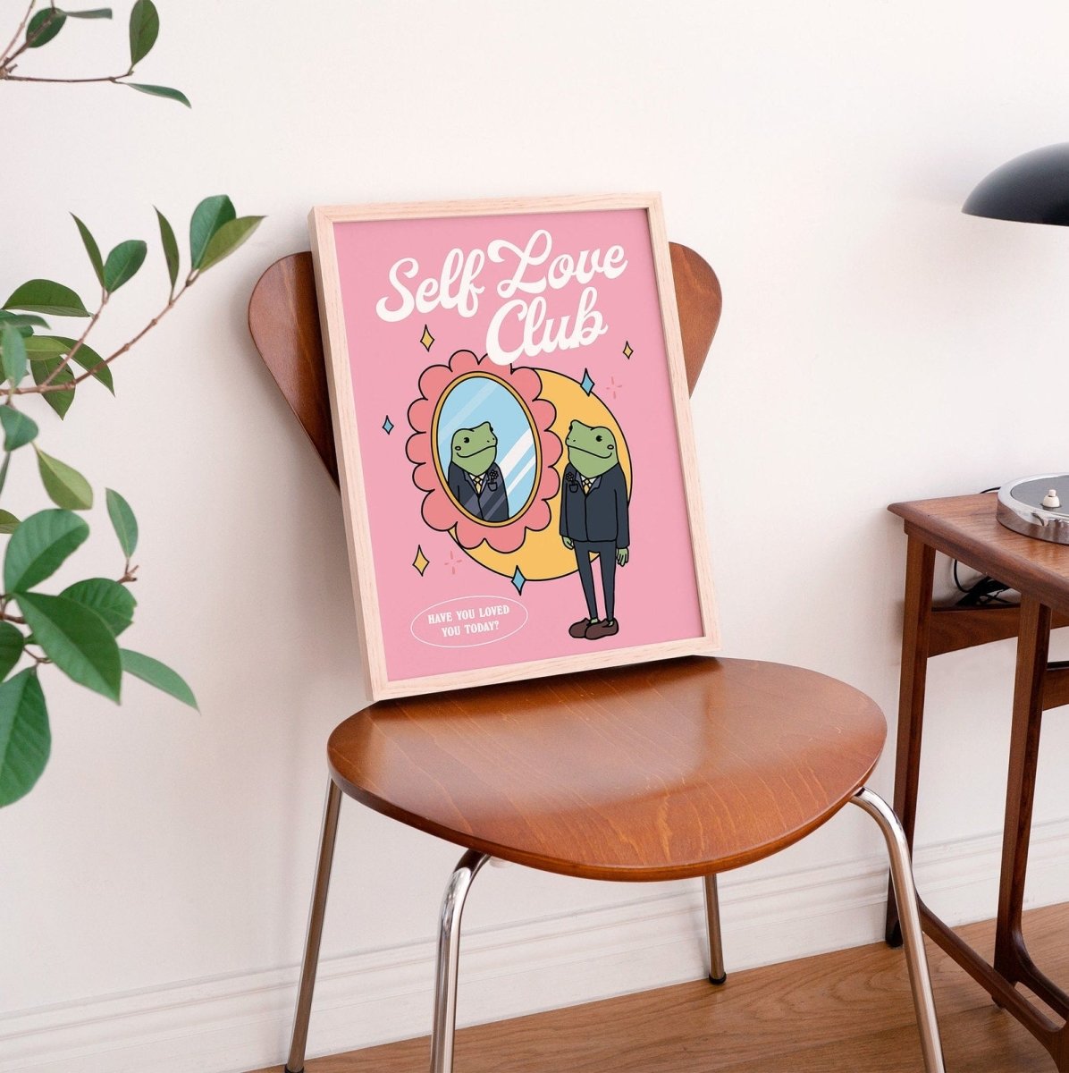 Framed "Self Love Club Frog" Print - Framed Prints - Kinder Planet Company
