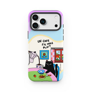 Un Cafe S'il Vous Plait Coffee Cat Wavy Phone Case