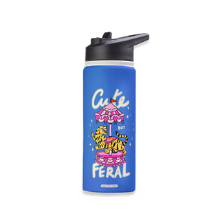 Cute But Feral Electric Blue Stainless Steel Water Bottle 18oz