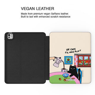 Un Cafe S'il Vous Plait Cat - iPad Pro 13 (8th Gen) - Vegan leather.jpg