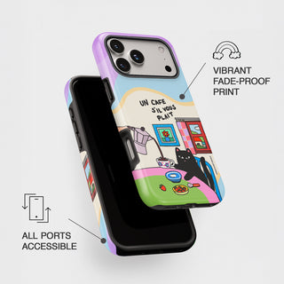 Un Cafe S'il Vous Plait Coffee Cat Wavy Phone Case