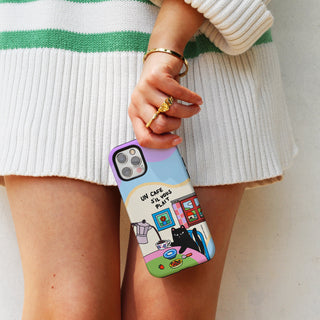Un Cafe S'il Vous Plait Coffee Cat Wavy Phone Case