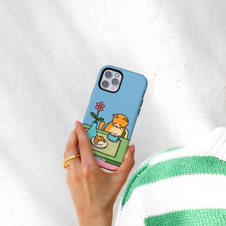 Coffee Cat Blue Phone Case