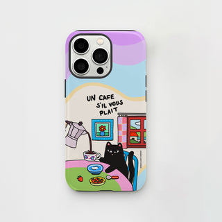Un Cafe S'il Vous Plait Coffee Cat Wavy Phone Case