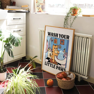 'Wash your little Paws' Orange Cat Print