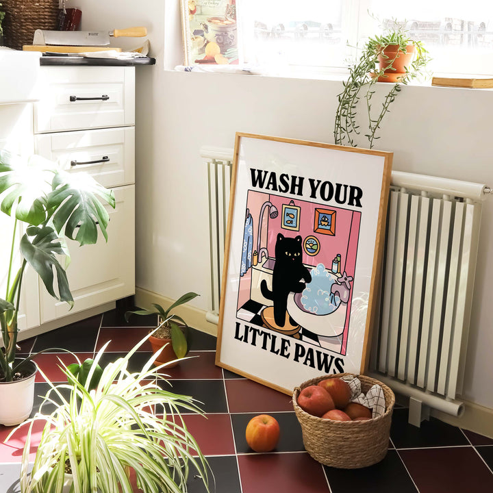 'Wash your little Paws' Cat Print