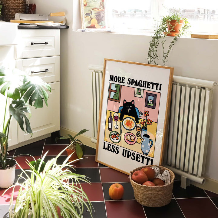 'More Spaghetti' Black Cat Print