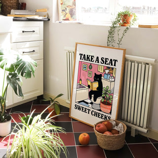 'Please take a seat Sweet Cheeks' Pink Cat Print