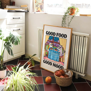 'Good Food Good Mood' Cat Print