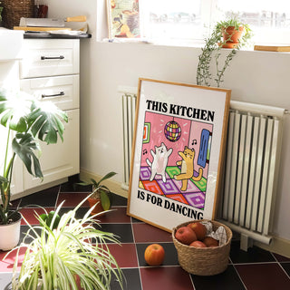 'This Kitchen is for Dancing' Cat Print