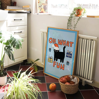 'Oh What Fun' Christmas Black Cat Print