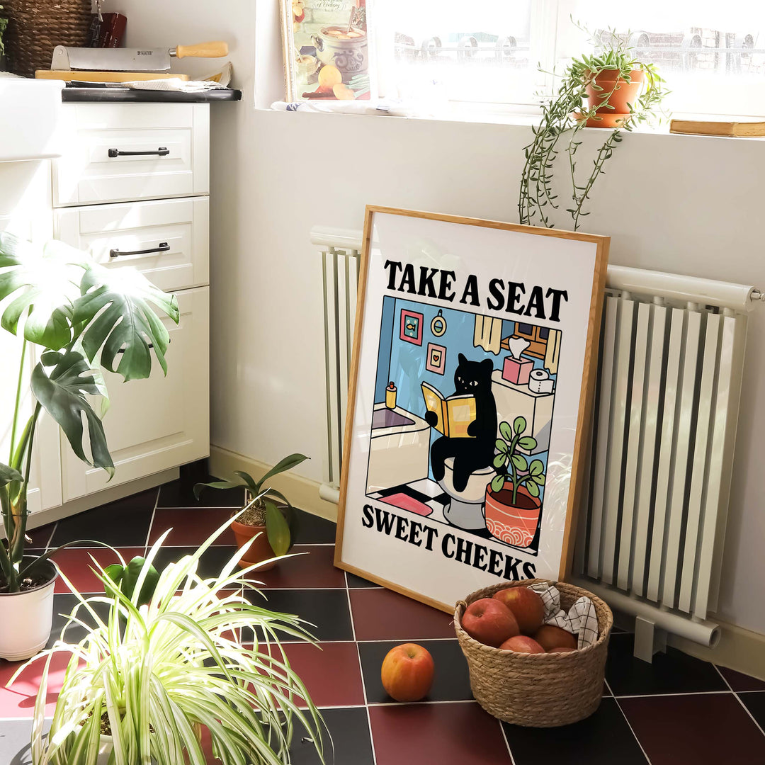 'Please take a seat Sweet Cheeks' Cat Print