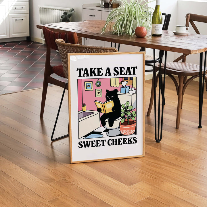 'Please take a seat Sweet Cheeks' Pink Cat Print