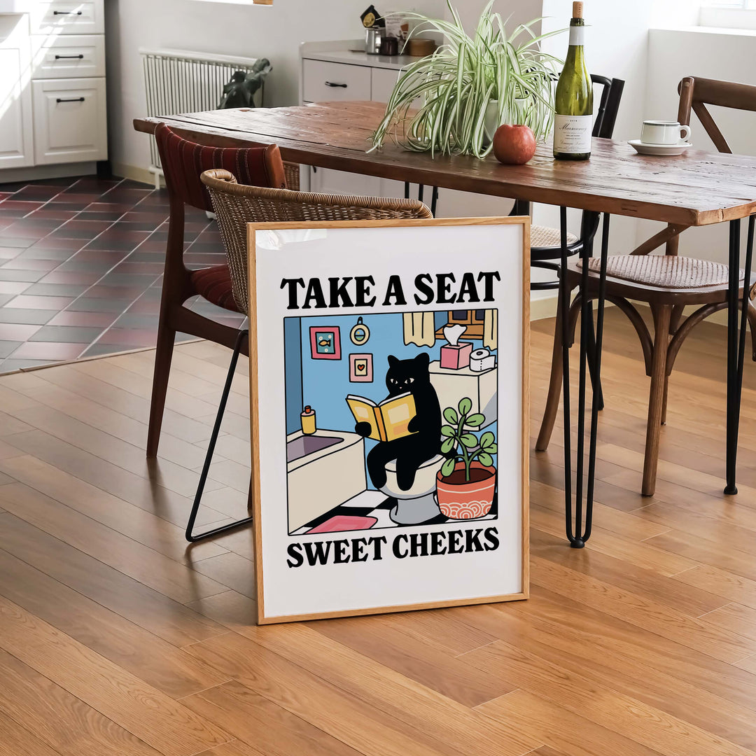 'Please take a seat Sweet Cheeks' Cat Print