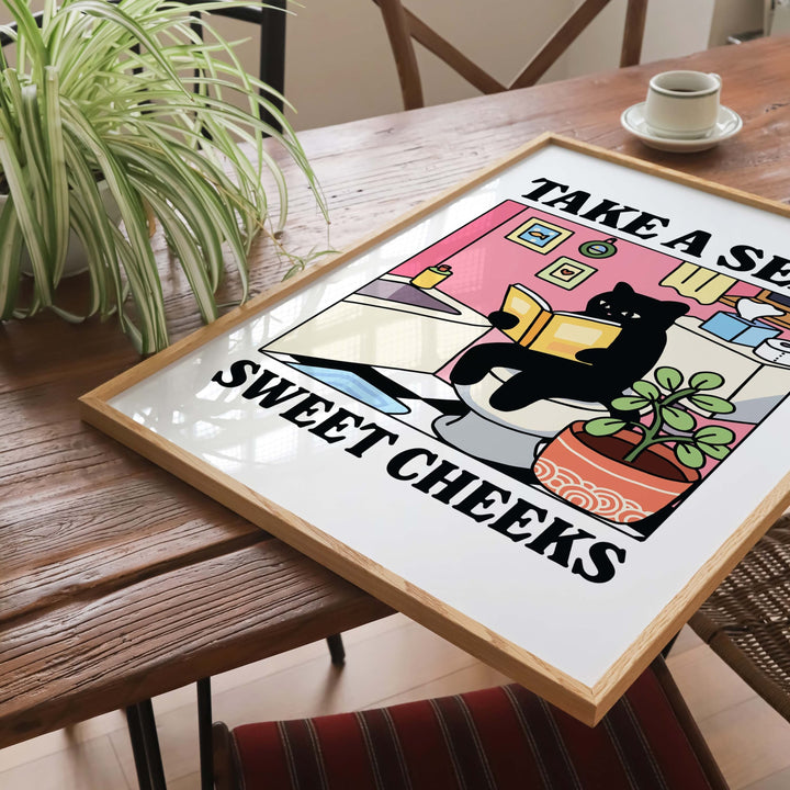 'Please take a seat Sweet Cheeks' Pink Cat Print