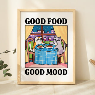 'Good Food Good Mood' Cat Print