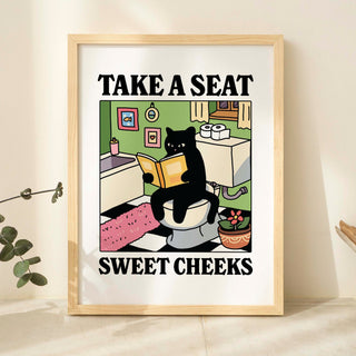 'Please take a seat Sweet Cheeks' Green Cat Print