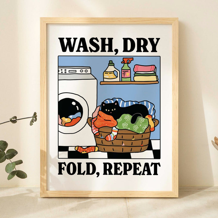 'Wash, Dry, Fold Repeat' Cat Print