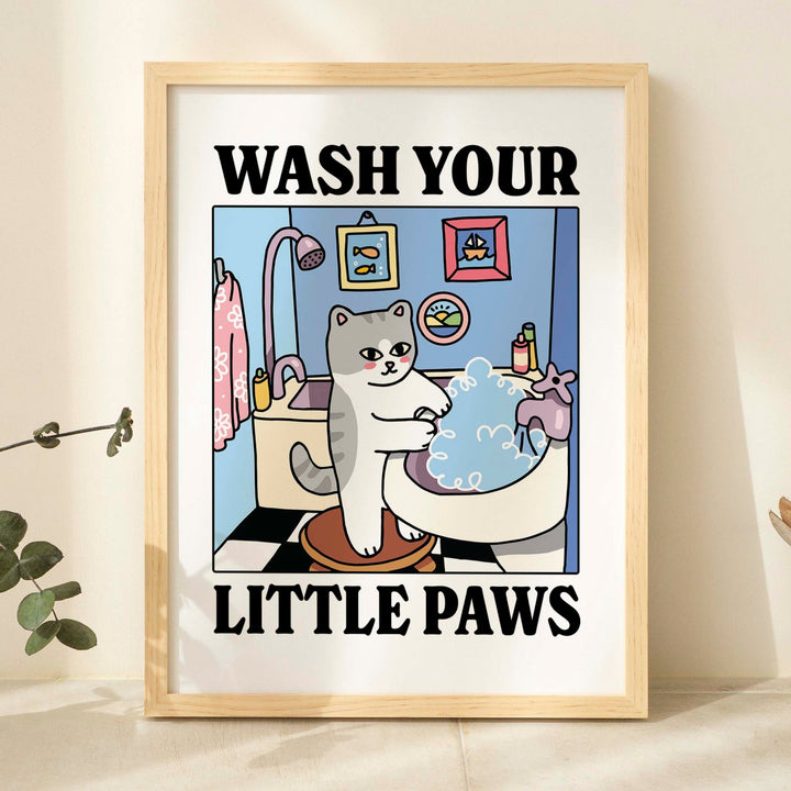 'Wash your little Paws' Grey Cat Print