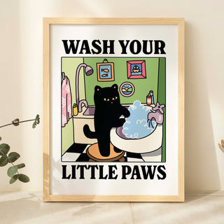 'Wash your little Paws' Green Cat Print