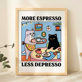 'More Espresso Less Depresso' Black Cat Print