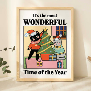 'Wonderful Time' Christmas Cat Print