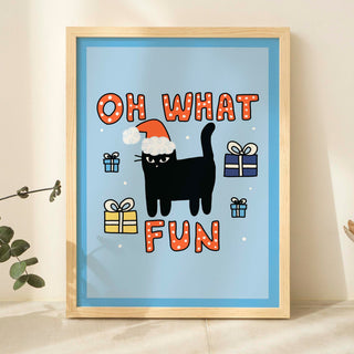 'Oh What Fun' Christmas Black Cat Print