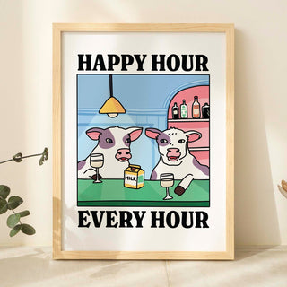 'Happy Hour' Cow Blue Print