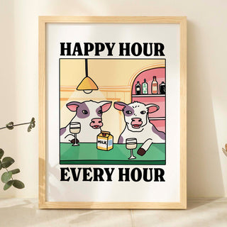 'Happy Hour' Cow Yellow Print
