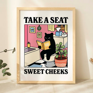 'Please take a seat Sweet Cheeks' Pink Cat Print