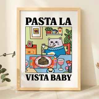 'Pasta La Vista' Green Cat Print