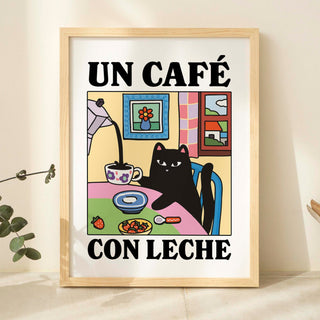 'Un Cafe Con Leche' Cat Print