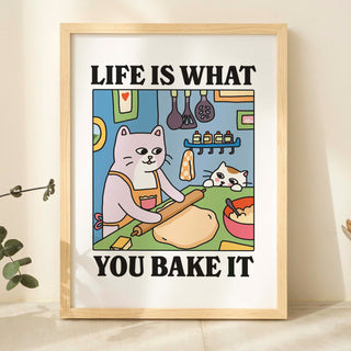 'Life is what you Bake it' Blue Cat Print